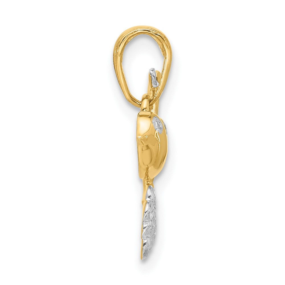14K and White Rhodium Diamond-cut Bird on Branch Pendant
