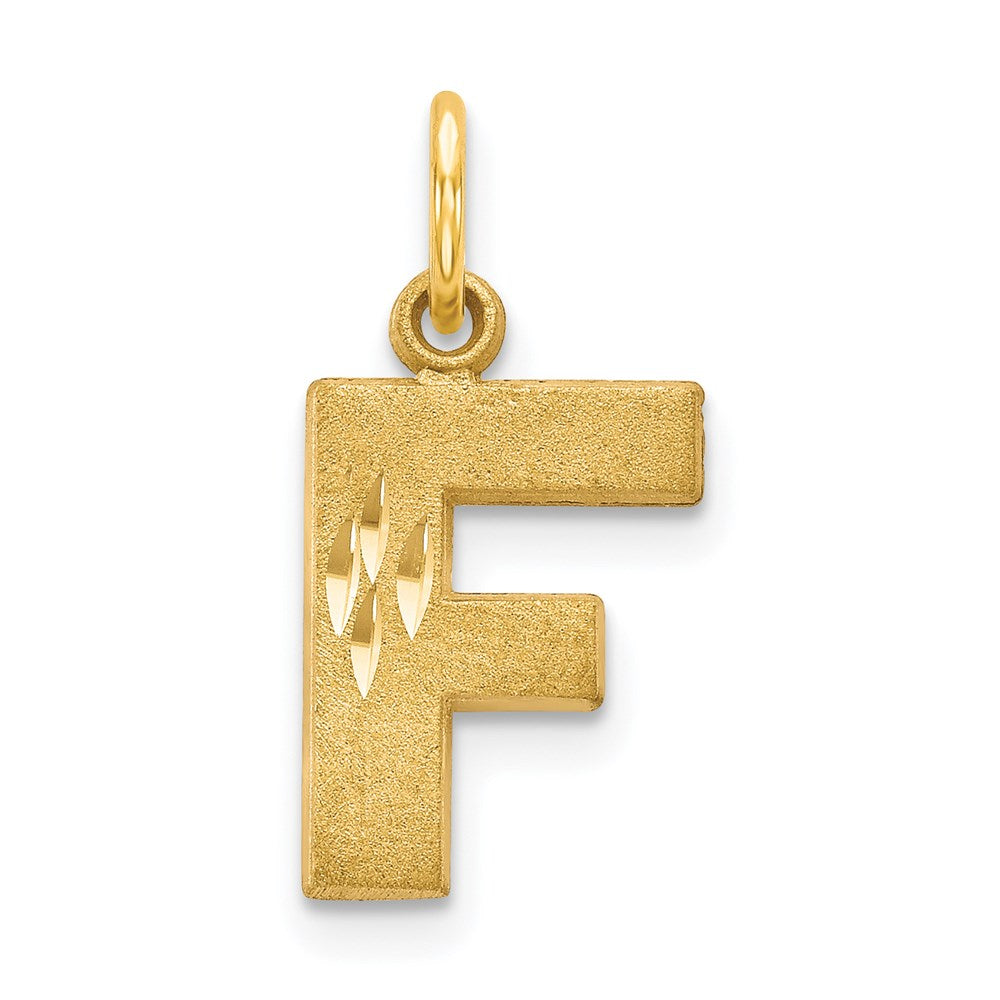 14KY Satin Diamond-cut Letter F Initial Charm