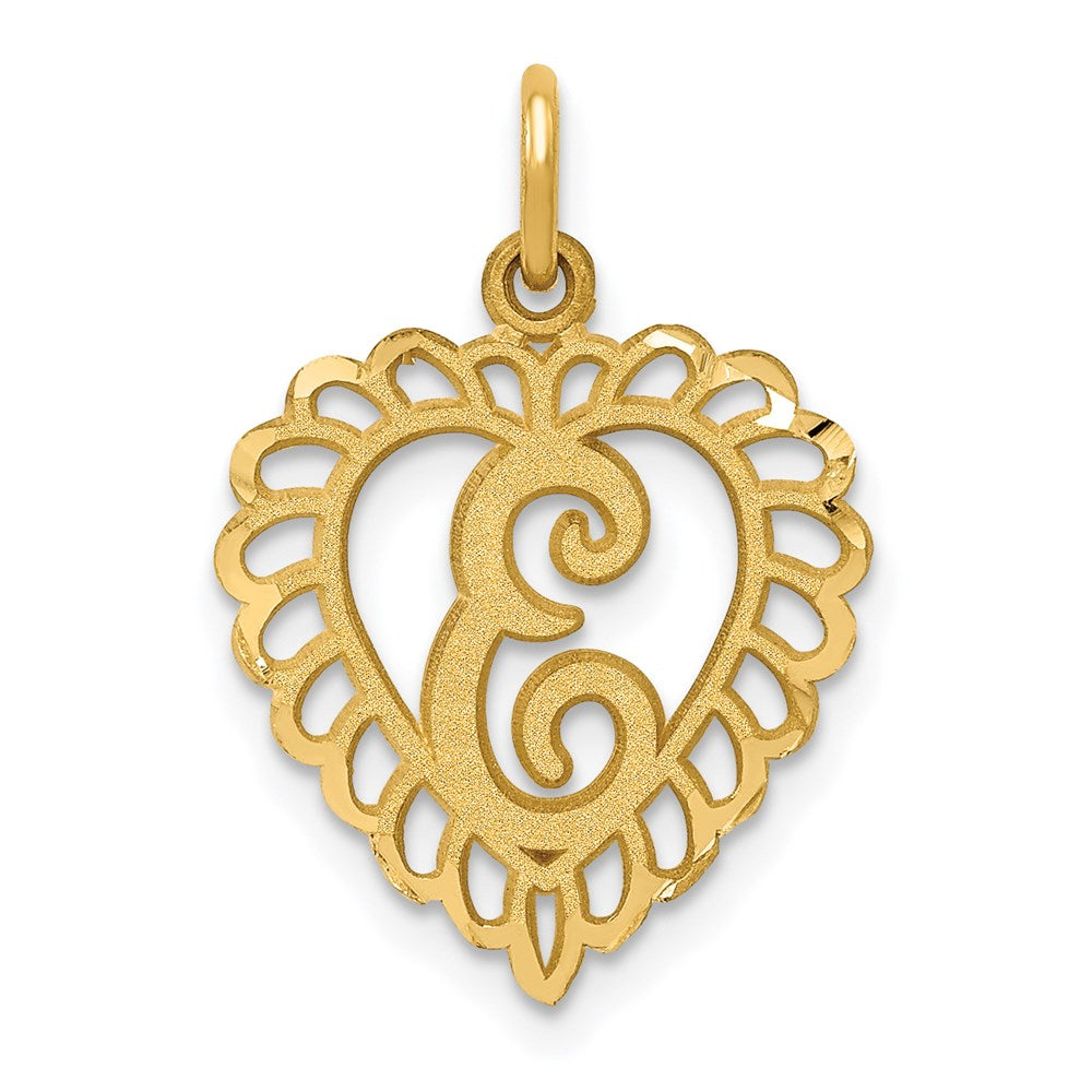 14k Heart Letter E Charm