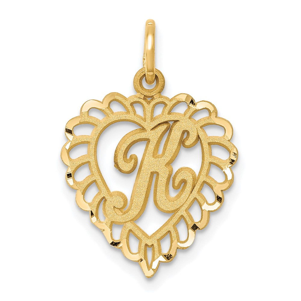 14k Heart Letter K Charm