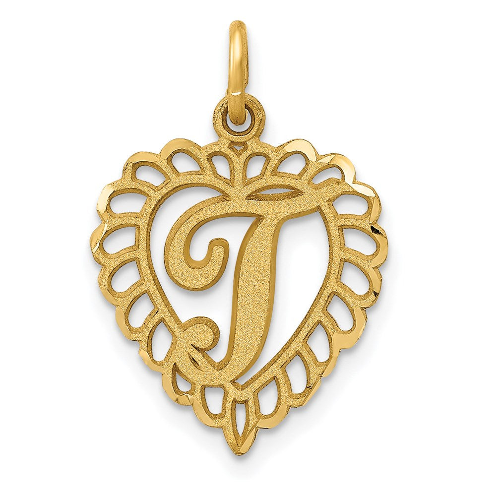 14k Heart Letter T Charm