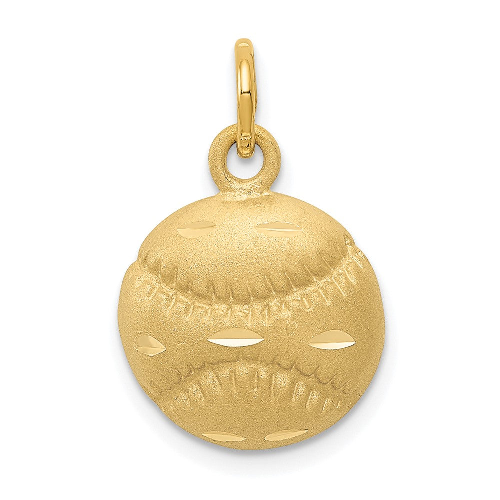 14k Satin Diamond-cut Baseball Charm