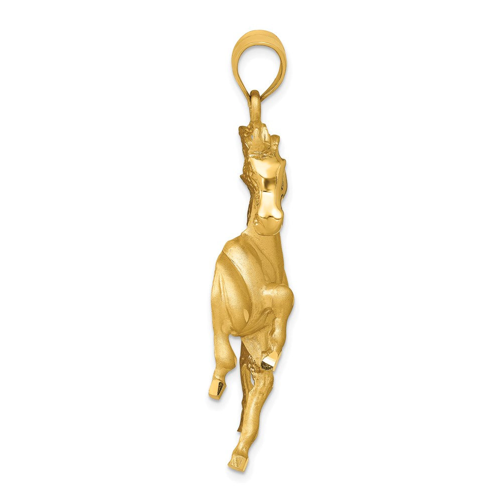 14k Large Satin Diamond-cut Horse Pendant