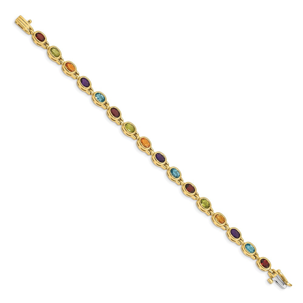 14k Complete Oval Garnet/Peridot/Citrine/Amethyst/Sky Blue Topaz Bezel-set Rainbow Bracelet