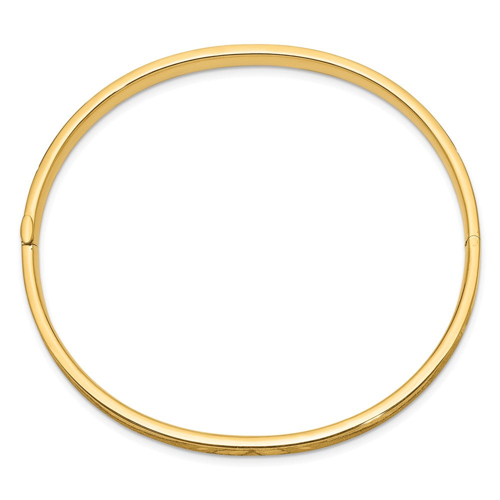 14k 3/16 Diamond-cut Concave Hinged Oval Bangle Bracelet