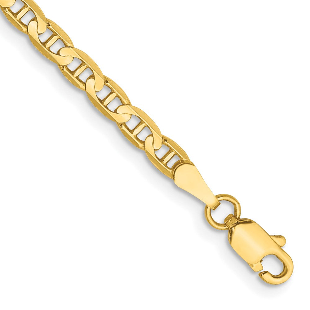 14K 8 inch 3mm Concave Anchor with Lobster Clasp Bracelet