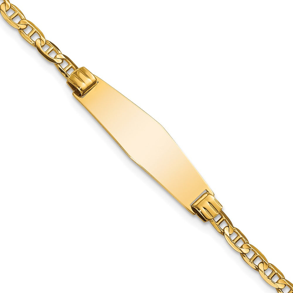 14k Polished Solid Chain/Solid Plate Anchor Link Soft Diamond Shape 24.5x Plate ID Bracelet