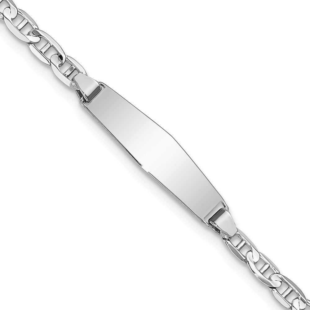 14k White Gold Polished Solid Chain/Solid Plate Anchor Link Soft Diamond Shape 19.5x Plate ID Bracelet
