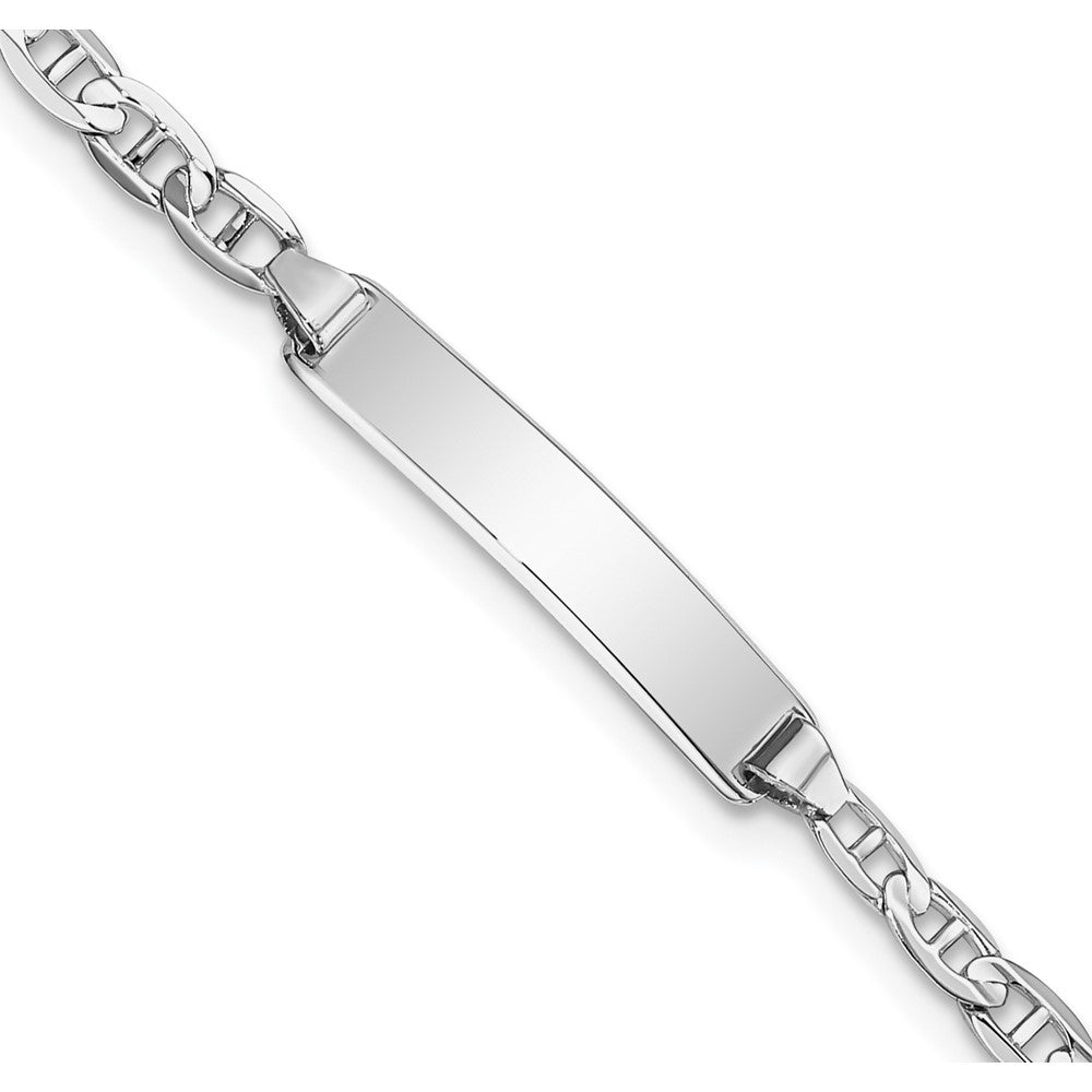14k White Gold Polished Solid Chain/Solid Plate Anchor Link 19.5x Plate ID Bracelet