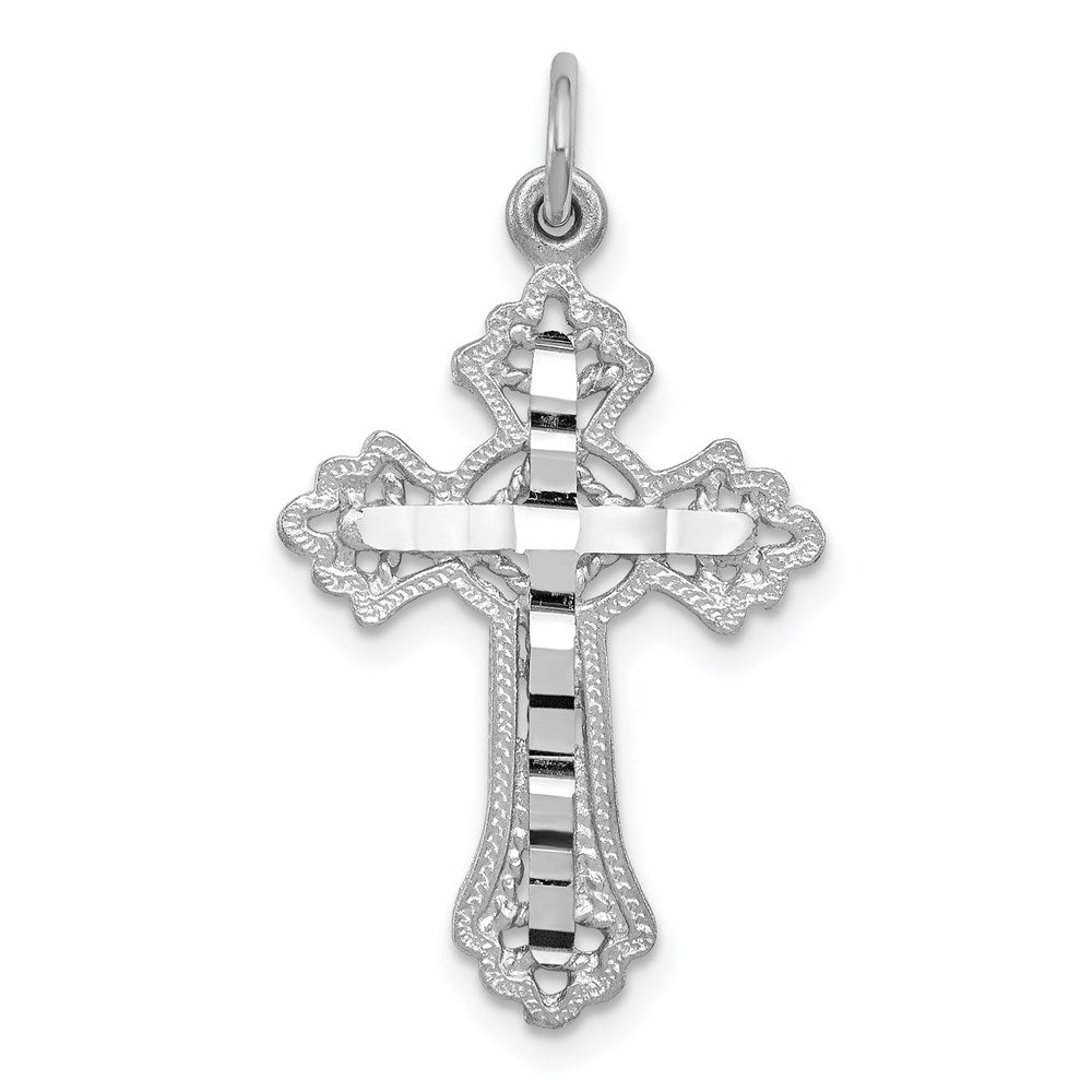 14k White Gold Fleur de Lis Cross Charm