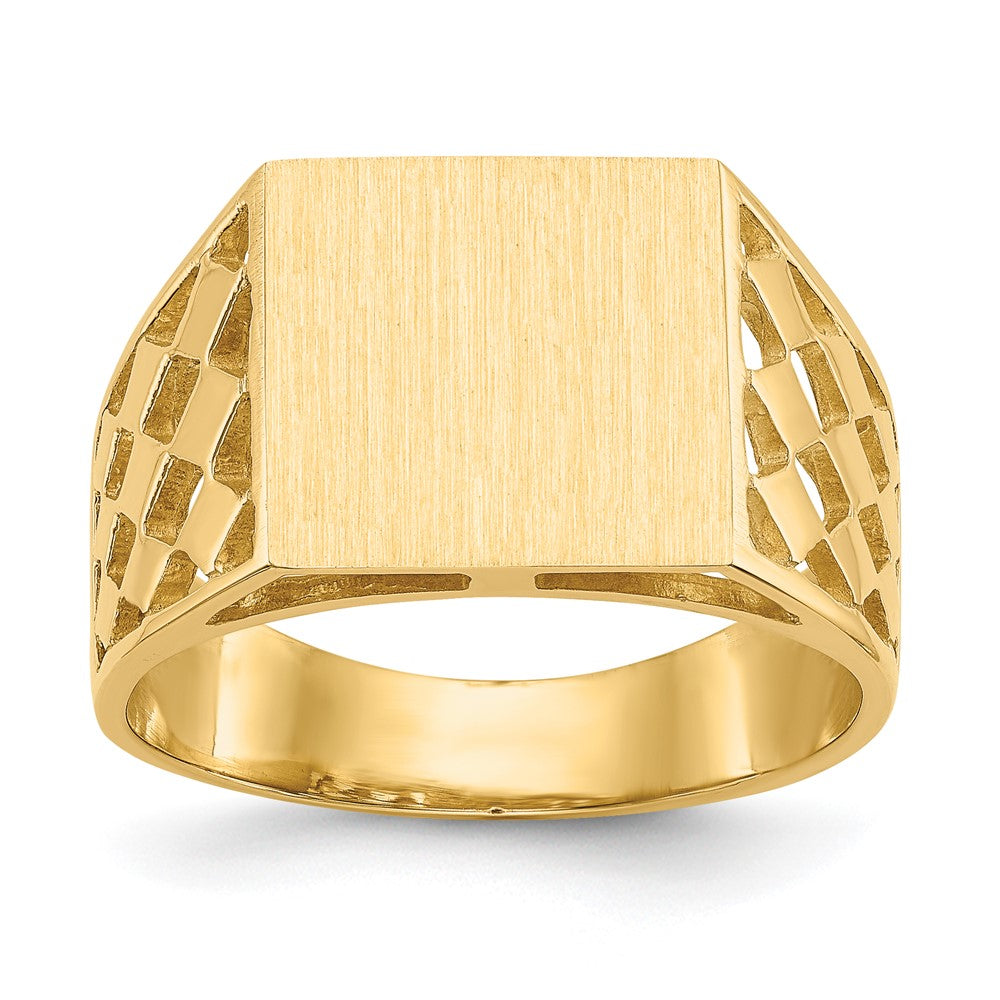 14k 12.5x Rectangle Open Back Cut-out Squares Mens Signet Ring