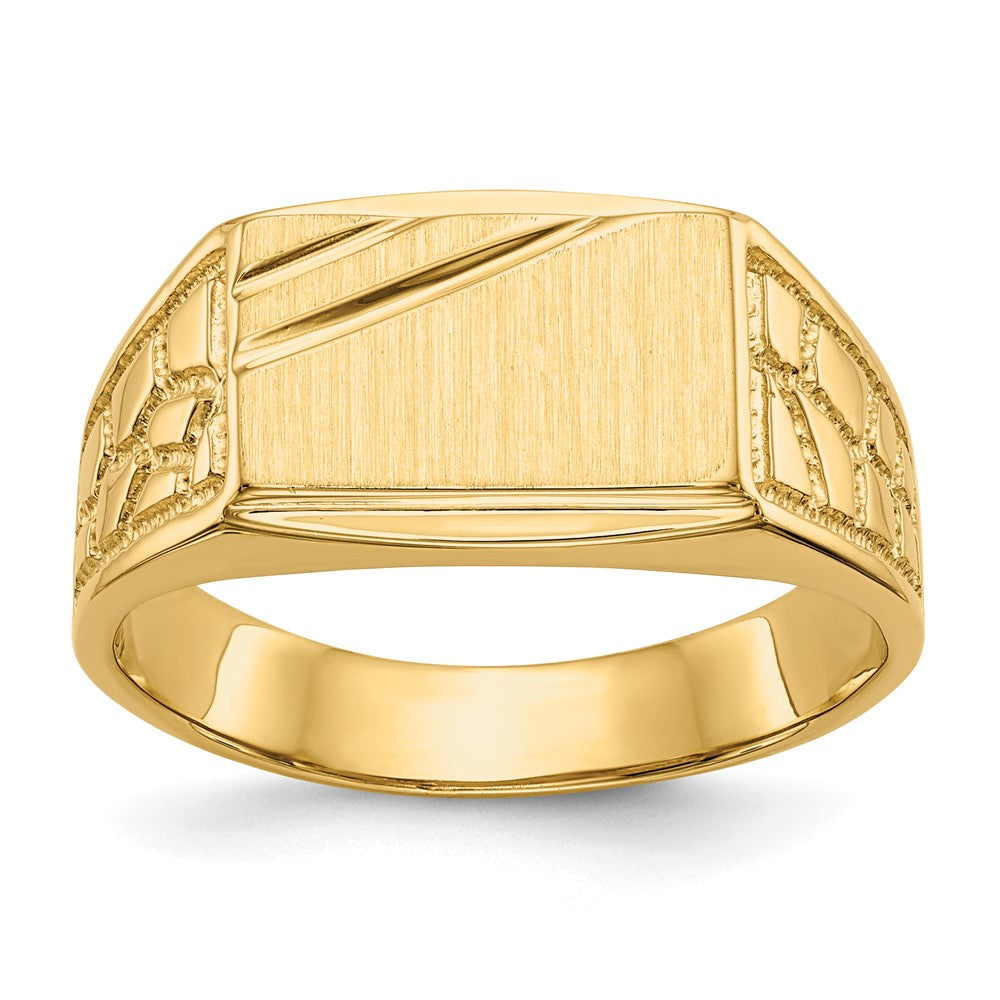 14k 13.0x Rectangle Open Back Mens Nugget Signet Ring