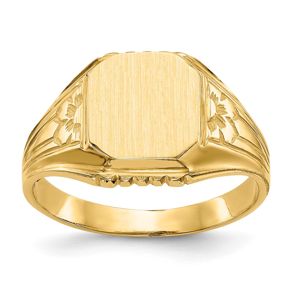 14k 9.0x Octagon Open Back Floral Signet Ring