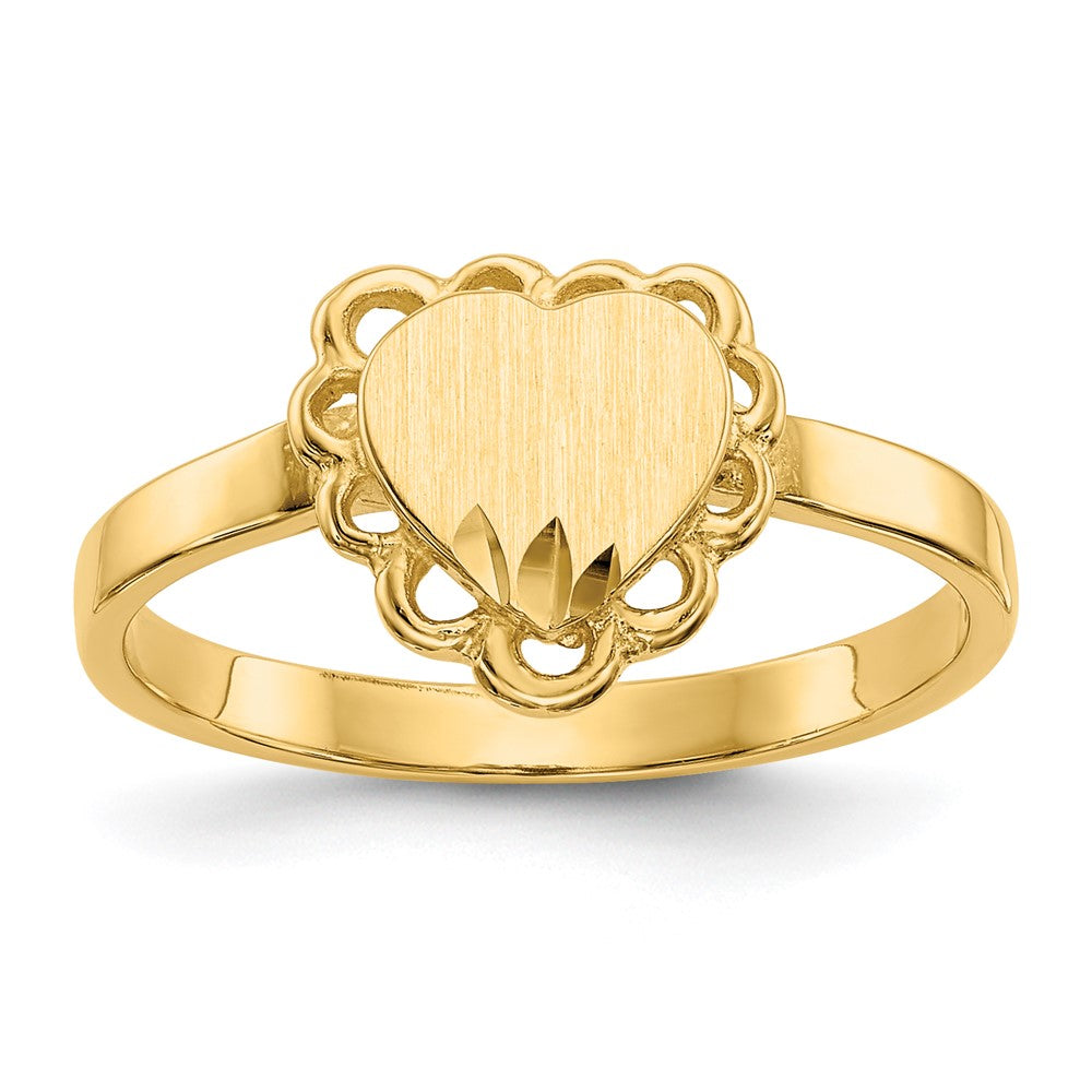 14k 7.0x Open Back Scalloped Edge Heart Signet Ring