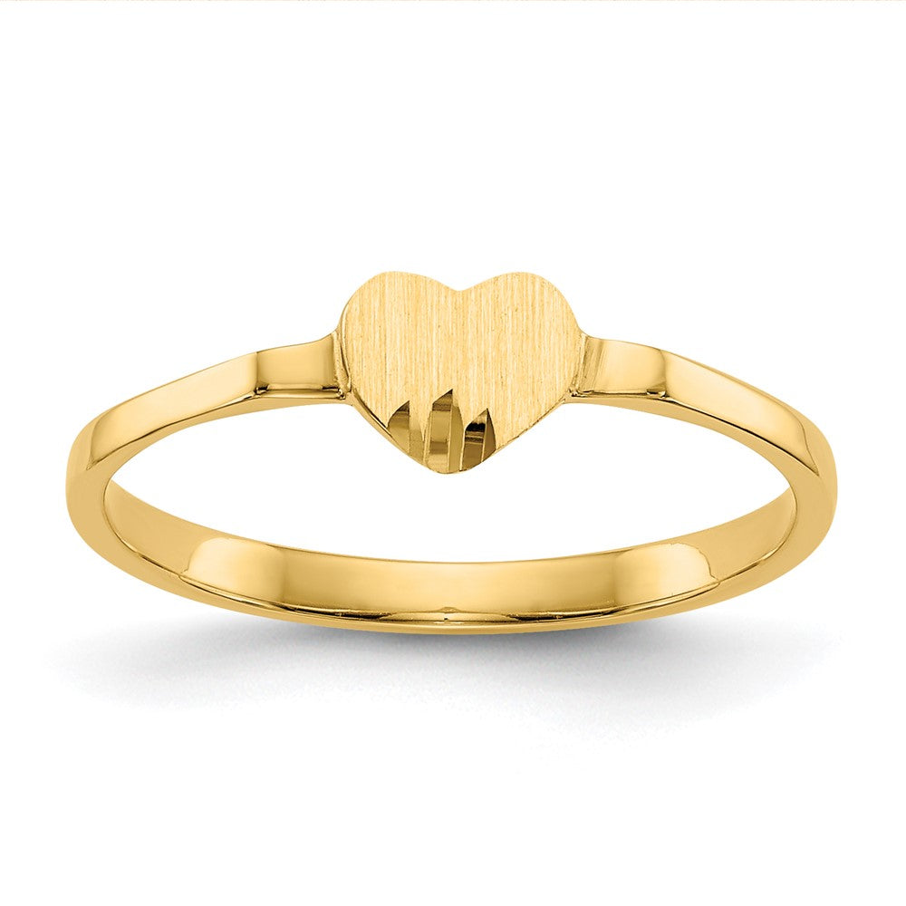 14k Diamond-cut 5.0x Closed Back Size 4 Heart Signet Ring