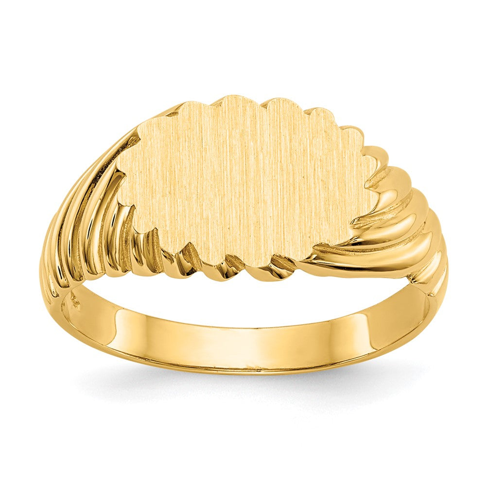 14k 10.0x Oval Open Back Scalloped Edge Signet Ring