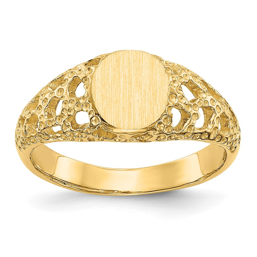 14k 5.5x Open Back Size 3 Oval Filigree Signet Ring