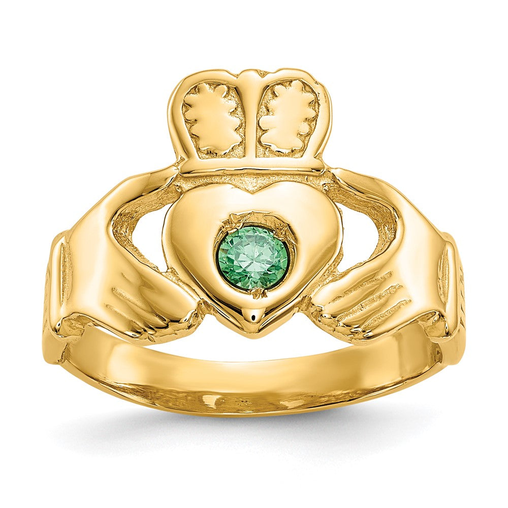 14k Imitation Green Stone Claddagh Ring