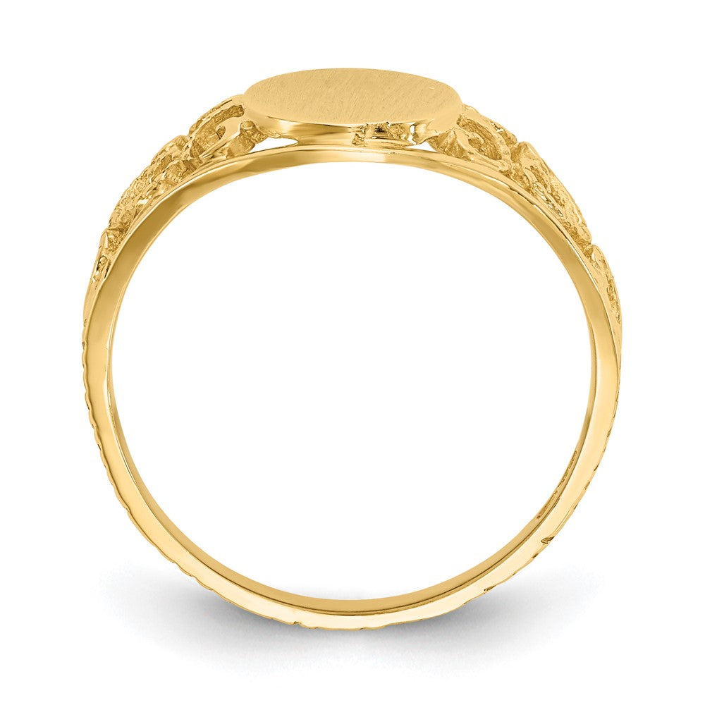 14k 8.5x Satin Open Back Filigree Signet Ring