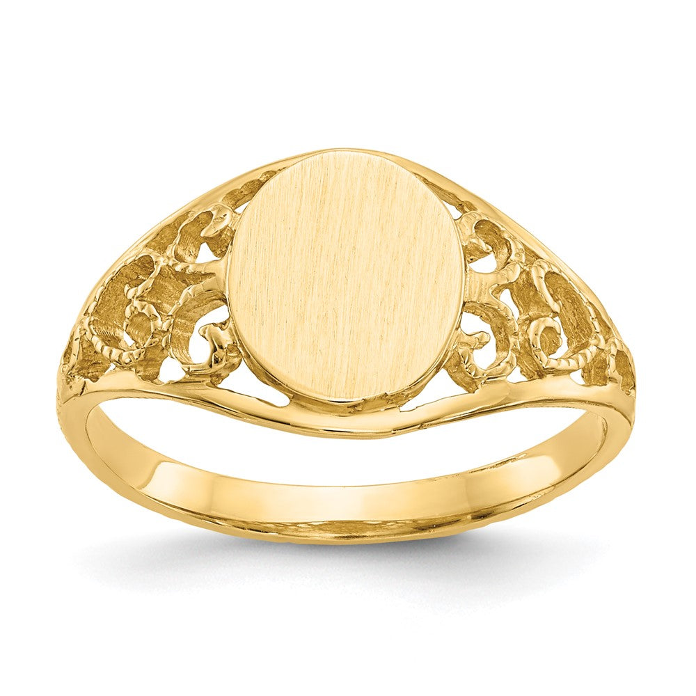 14k 8.5x Satin Open Back Filigree Signet Ring
