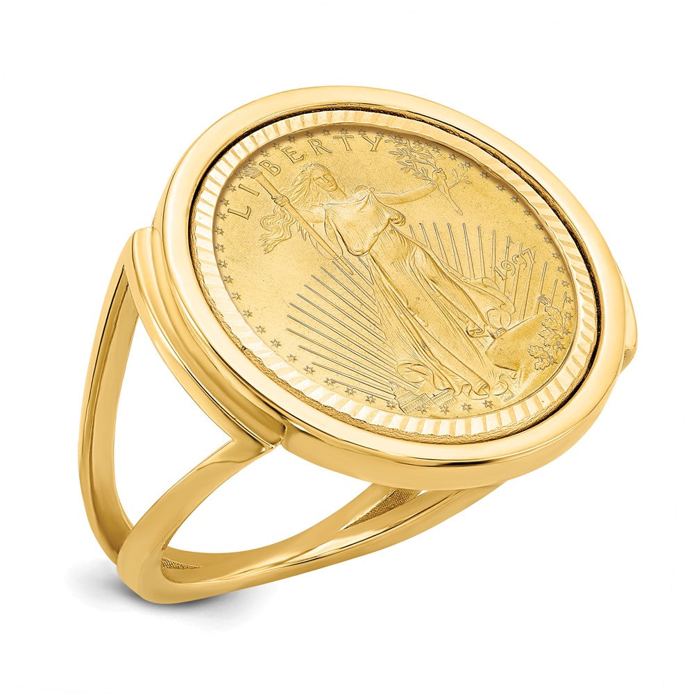 Wideband Distinguished Coin Jewelry 14k Ladies' Polished and Diamond-cut Mounted 1/10oz American Eagle Coin Bezel Ring