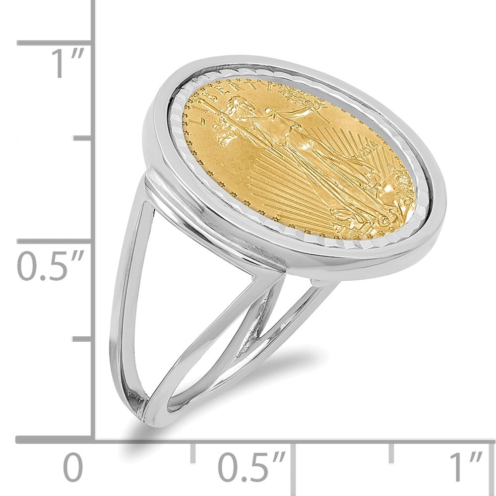 Wideband Distinguished Coin Jewelry 14k White Gold Ladies' Polished and Diamond-cut Mounted 1/10oz American Eagle Coin Bezel Ring