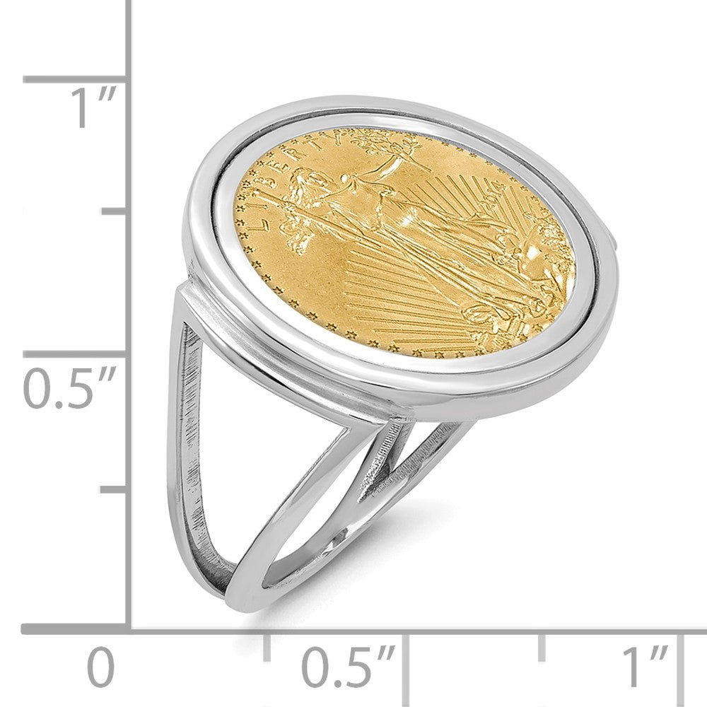 Wideband Distinguished Coin Jewelry 14k White Gold Ladies' Polished Mounted 1/10oz American Eagle Coin Bezel Ring