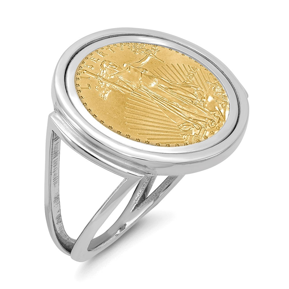 Wideband Distinguished Coin Jewelry 14k White Gold Ladies' Polished Mounted 1/10oz American Eagle Coin Bezel Ring