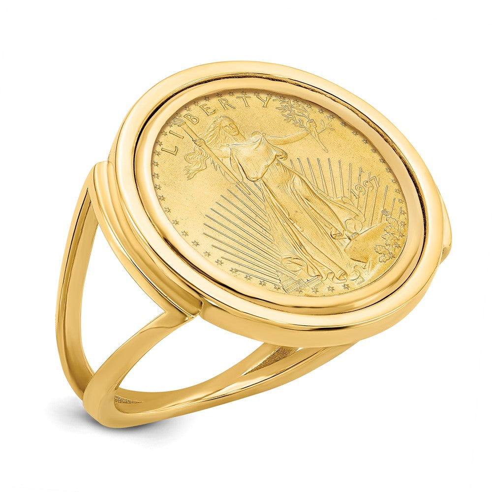 Wideband Distinguished Coin Jewelry 14k Ladies' Polished Mounted 1/10oz American Eagle Coin Bezel Ring