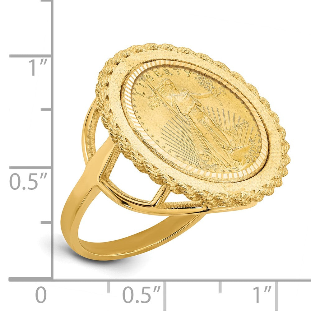 Wideband Distinguished Coin Jewelry 14k Ladies' Polished Textured and Diamond-cut Rope Edge Mounted 1/10oz American Eagle Coin Bezel Ring