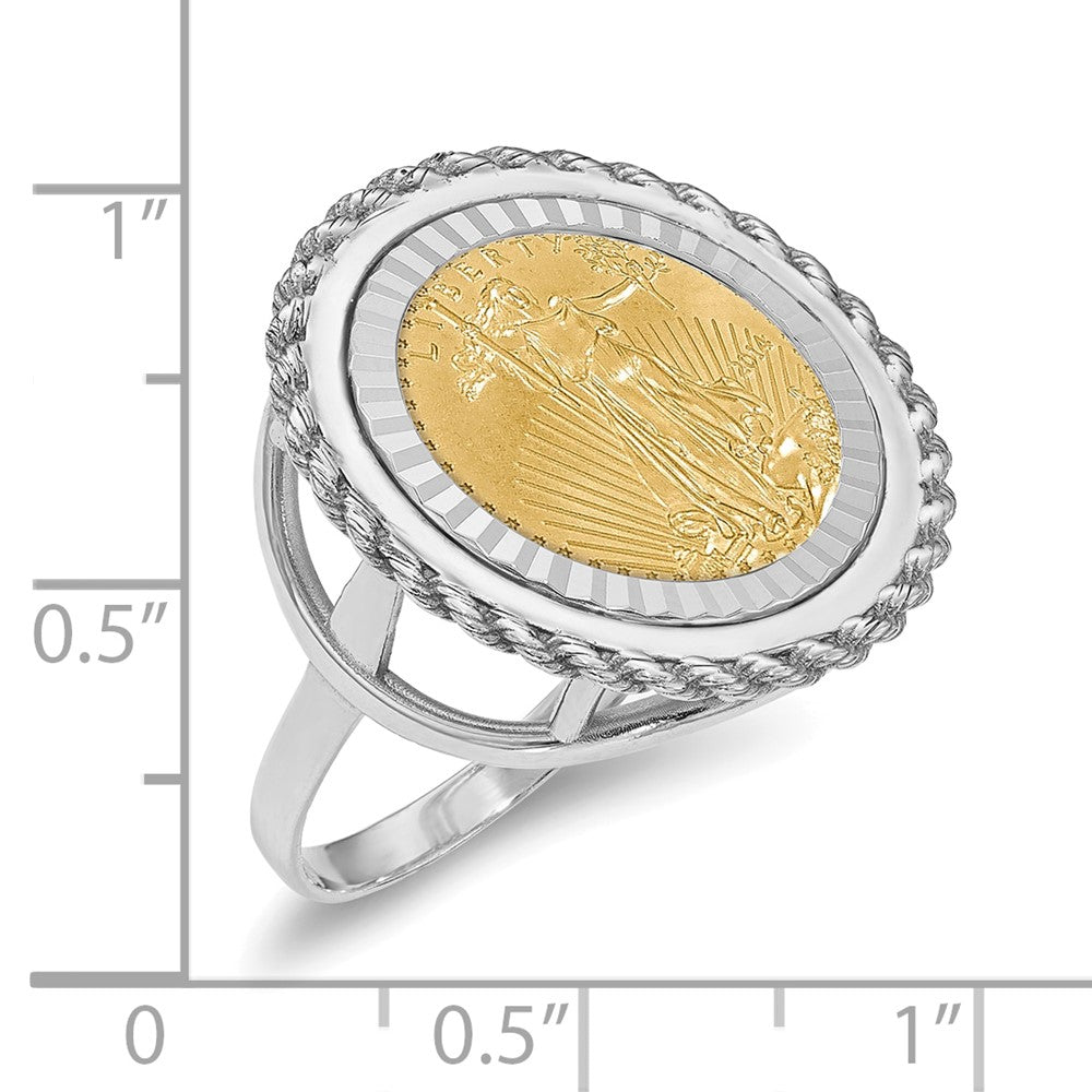 Wideband Distinguished Coin Jewelry 14k White Gold Ladies' Polished Textured and Diamond-cut Rope Edge Mounted 1/10oz American Eagle Coin Bezel Ring