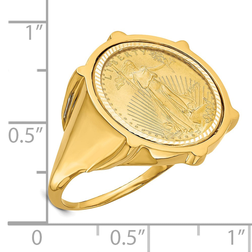 Wideband Distinguished Coin Jewelry 14k Men's Polished and Diamond-cut Fluted Mounted 1/10oz American Eagle Coin Bezel Ring