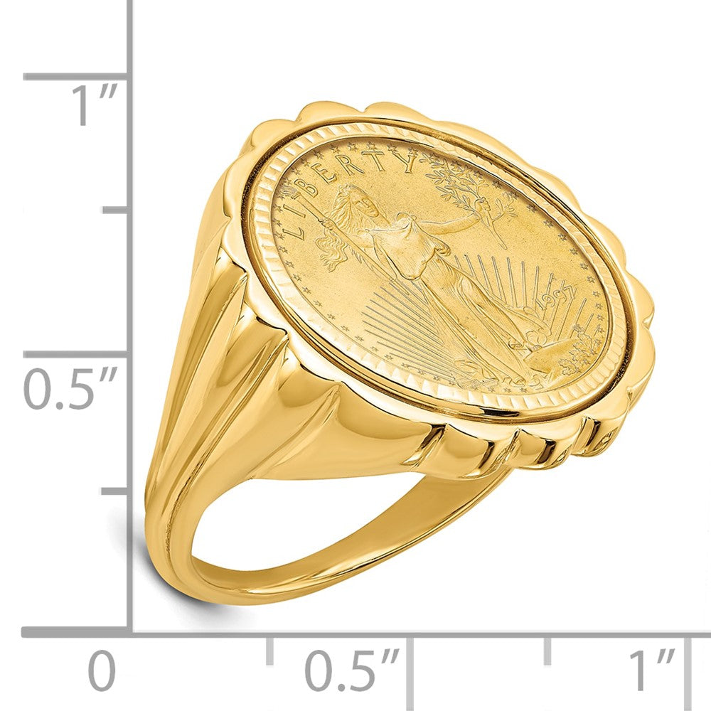 Wideband Distinguished Coin Jewelry 14k Ladies' Polished and Diamond-cut Fluted Mounted 1/10oz American Eagle Coin Bezel Ring