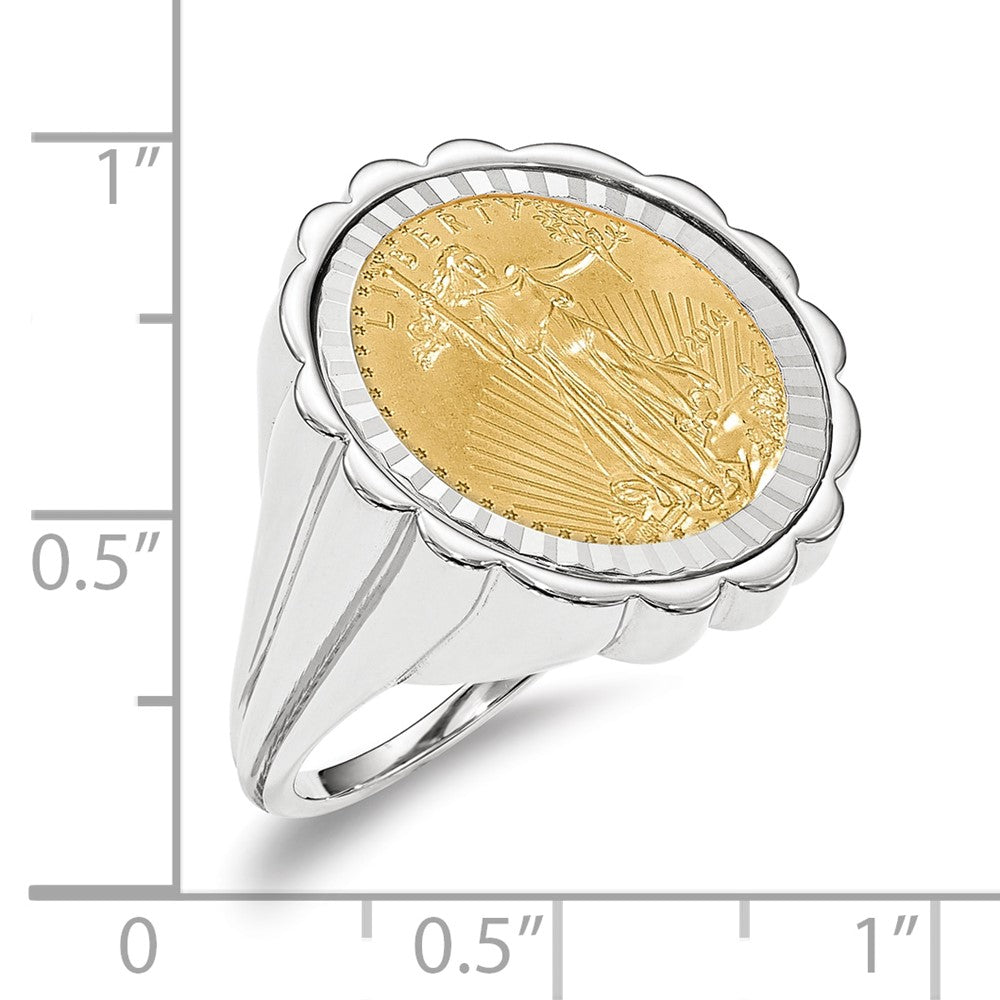 Wideband Distinguished Coin Jewelry 14k White Gold Ladies' Polished and Diamond-cut Fluted Mounted 1/10oz American Eagle Coin Bezel Ring