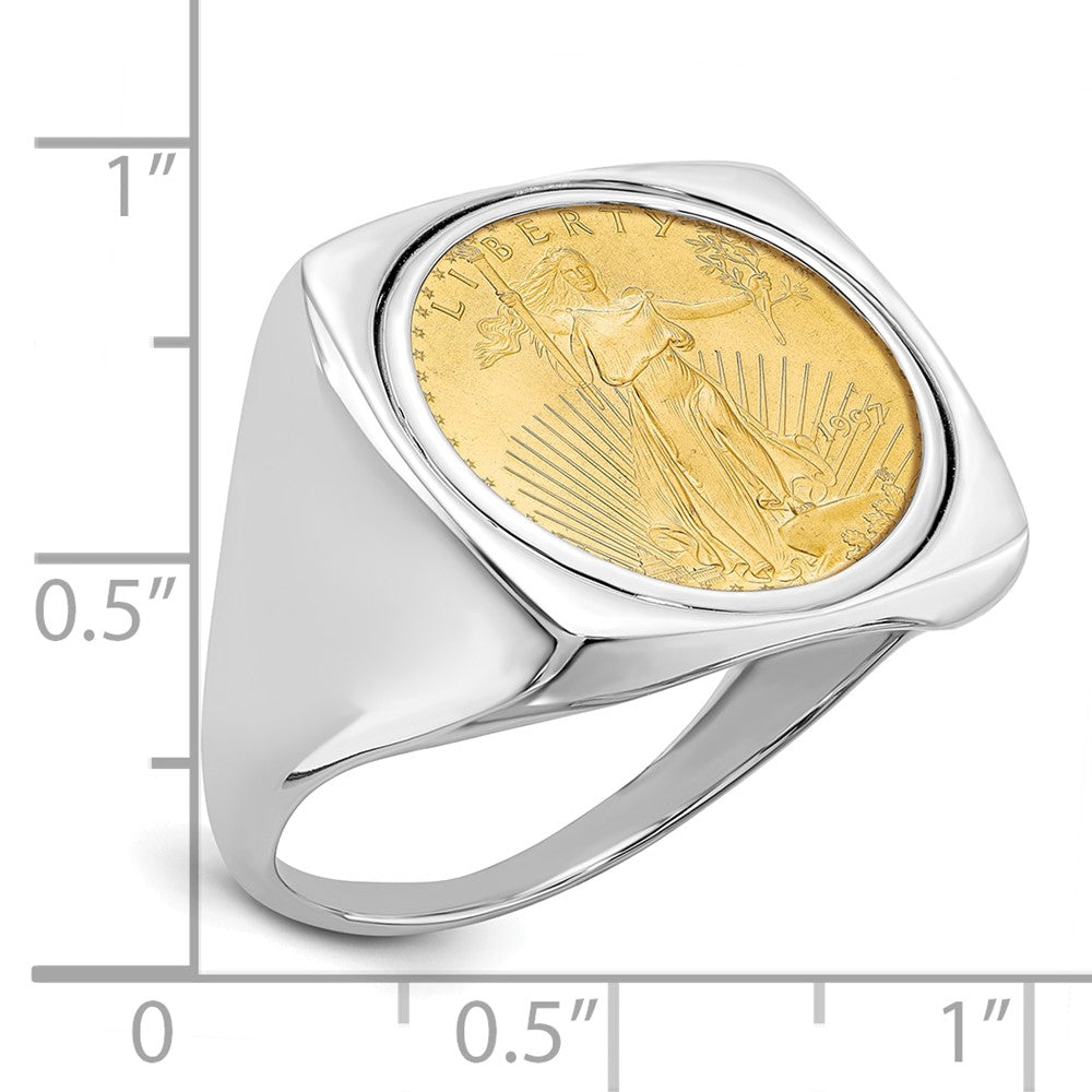 Wideband Distinguished Coin Jewelry 14k White Gold Men's Polished Square Shaped Mounted 1/10oz American Eagle Coin Bezel Ring