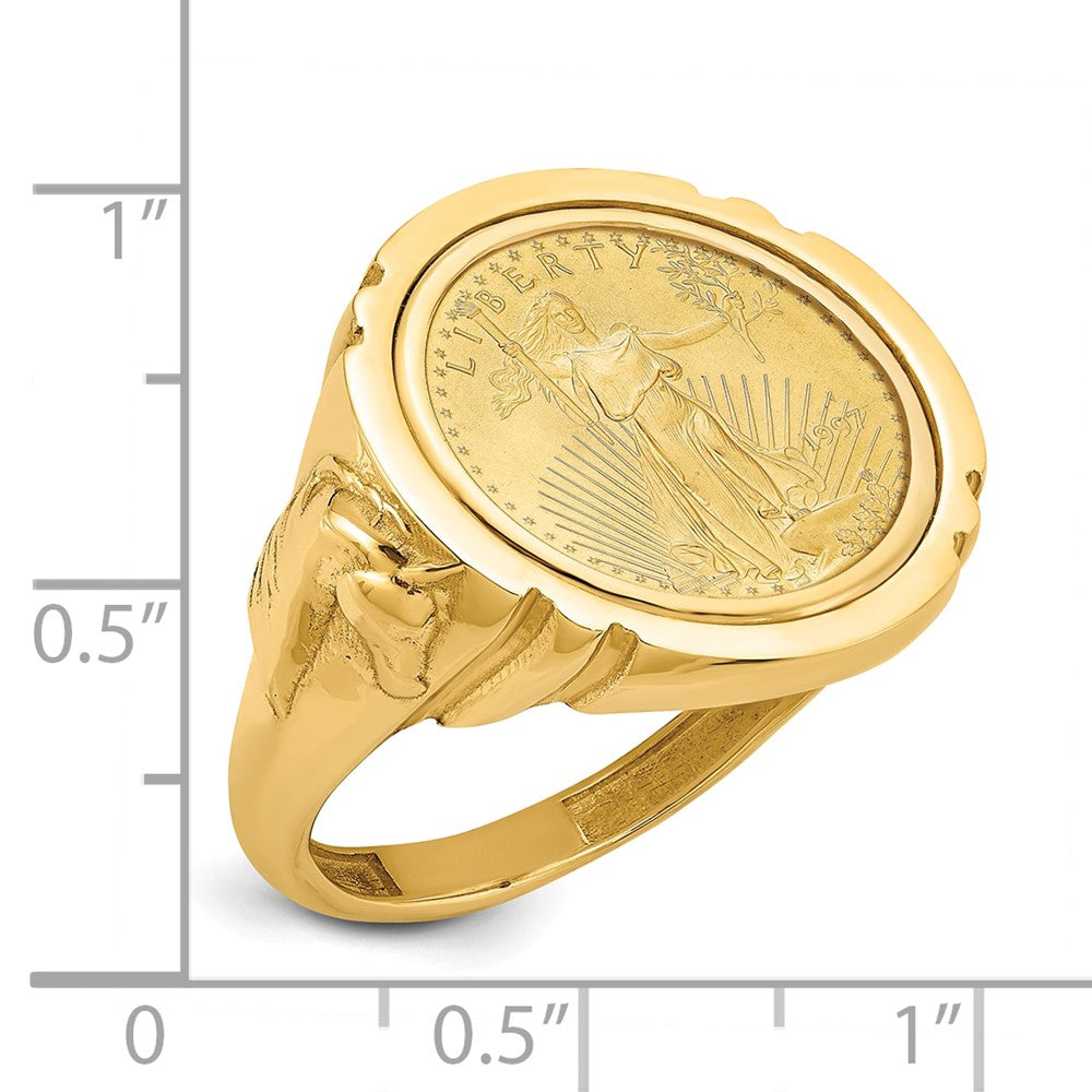 Wideband Distinguished Coin Jewelry 14k Men's Polished with Horse Sides Mounted 1/10oz American Eagle Coin Bezel Ring