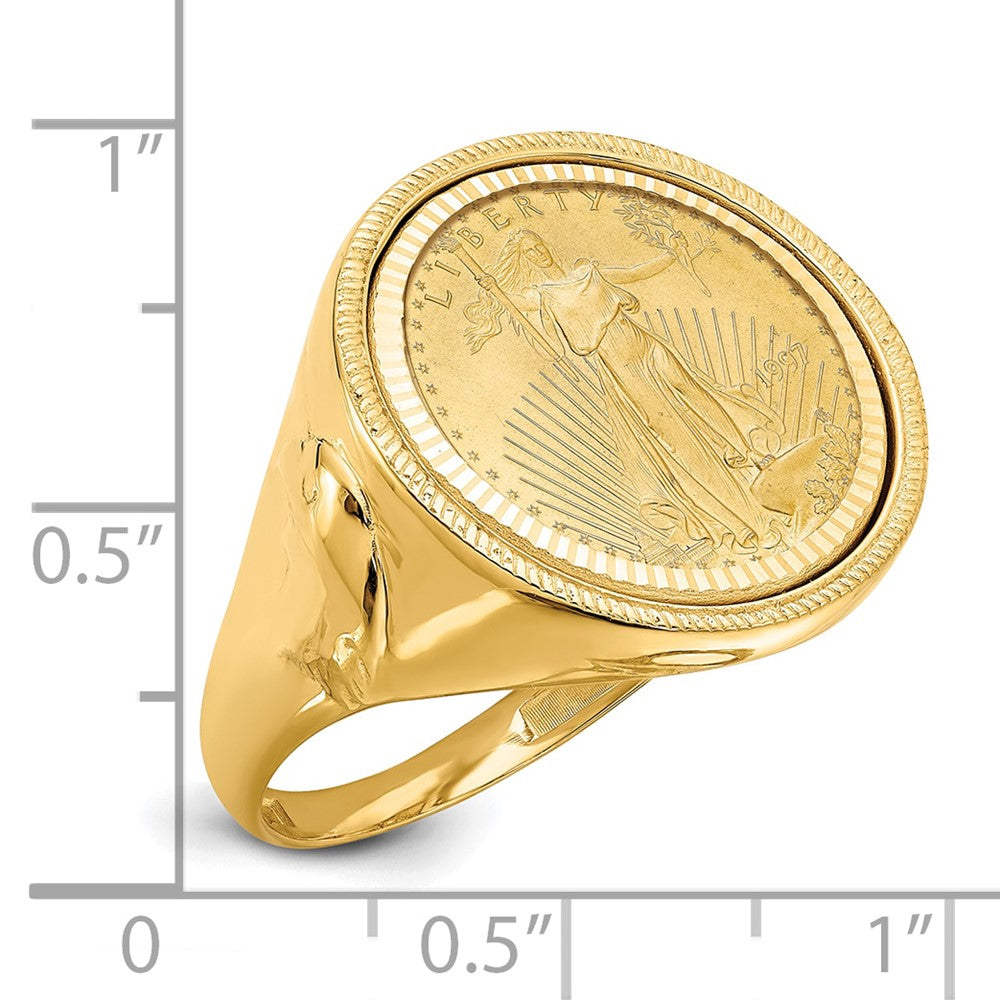 Wideband Distinguished Coin Jewelry 14k Men's Polished Textured and Diamond-cut with Eagle Side Mounted 1/10oz American Eagle Coin Bezel Ring