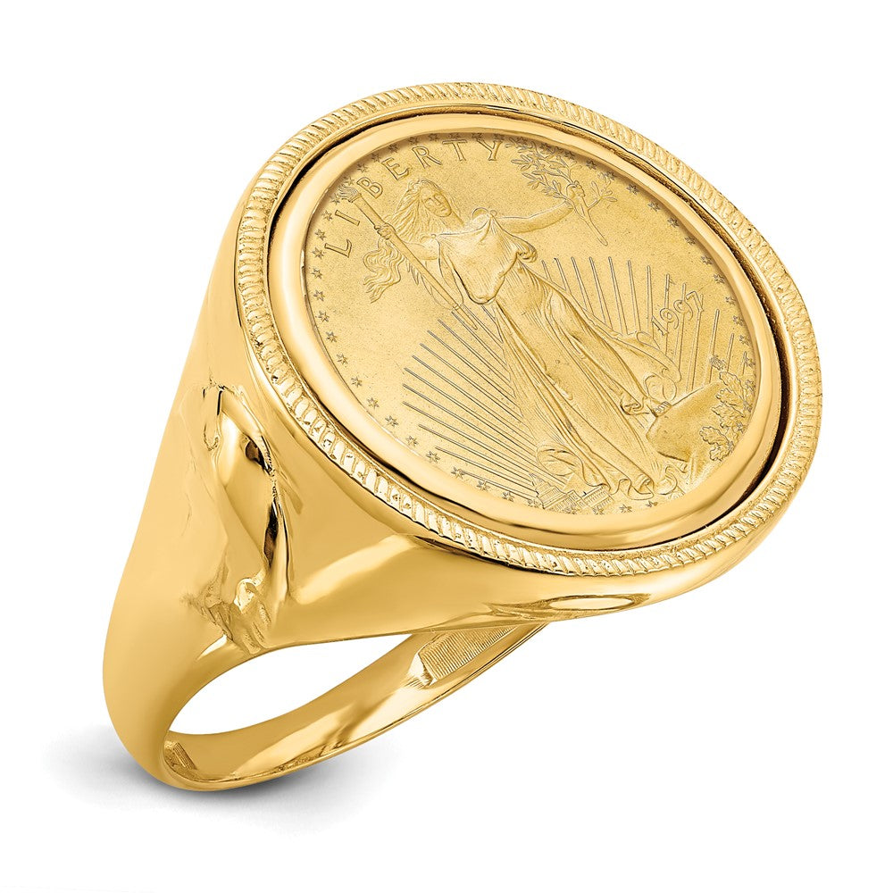 Wideband Distinguished Coin Jewelry 14k Men's Polished and Textured with Eagle Side Mounted 1/10oz American Eagle Coin Bezel Ring