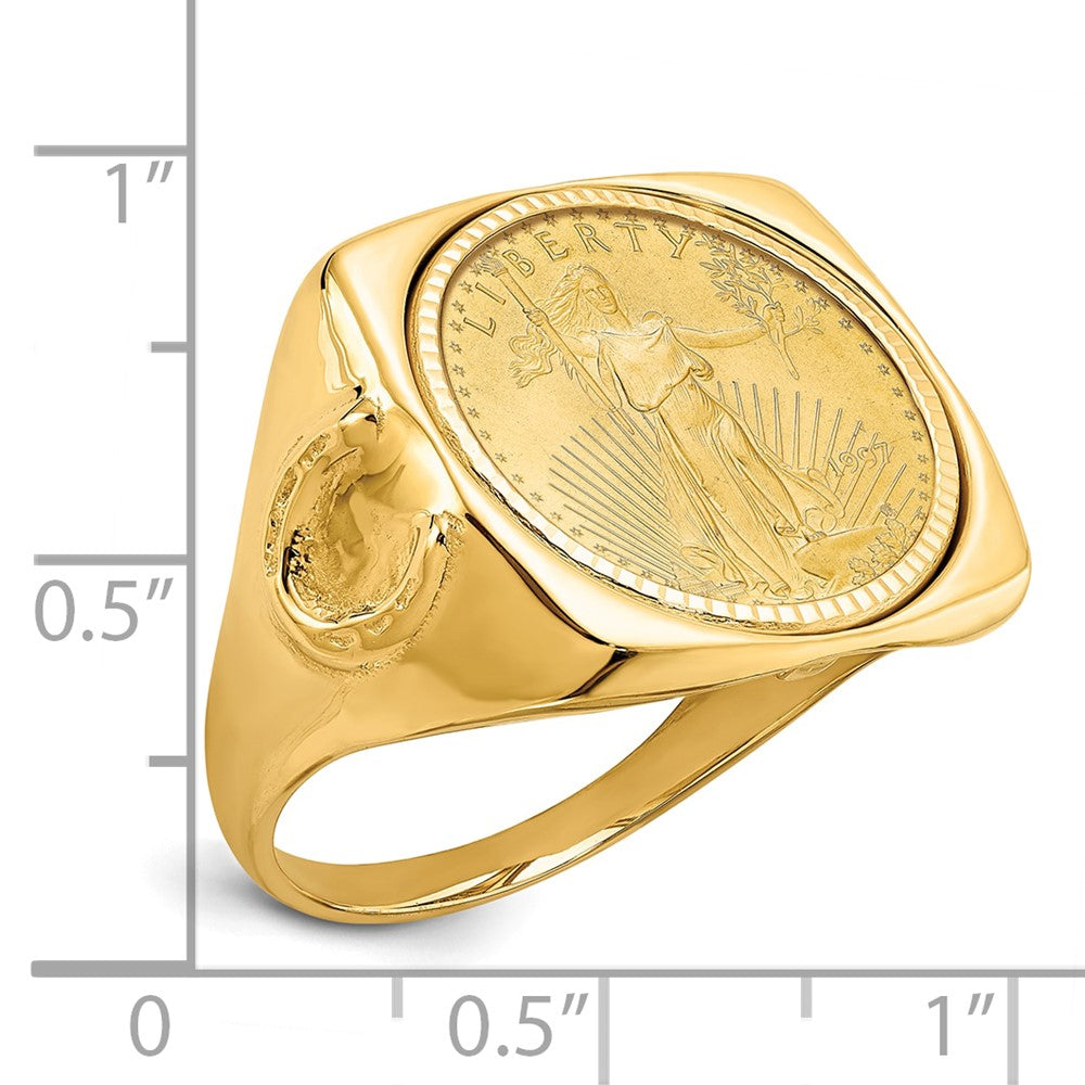 Wideband Distinguished Coin Jewelry 14k Men's Polished and Diamond-cut with Horseshoe Sides Square Shaped Mounted 1/10oz American Eagle Coin Bezel Ring