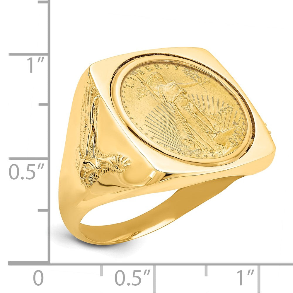 Wideband Distinguished Coin Jewelry 14k Men's Polished with Flying Eagle Side Square Shaped Mounted 1/10oz American Eagle Coin Bezel Ring