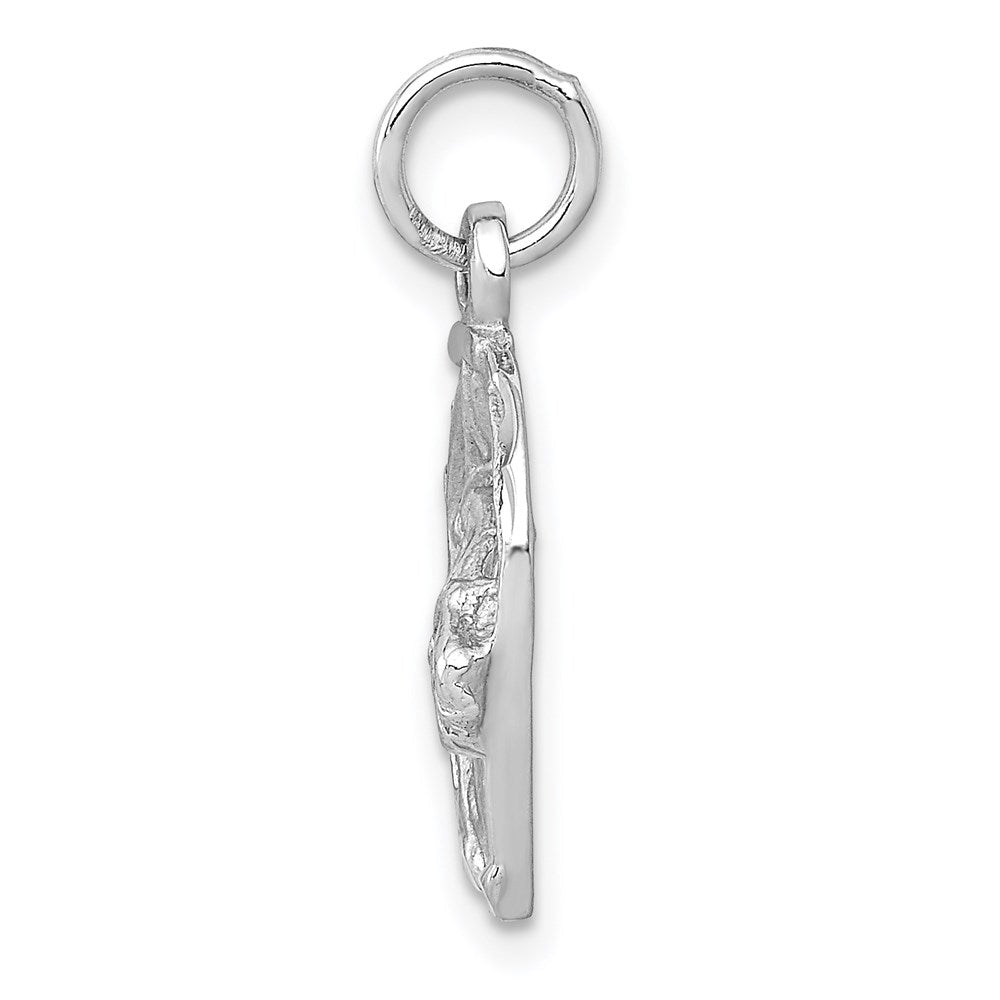 14k White Gold Satin Diamond-cut Horse Head in Horseshoe Charm