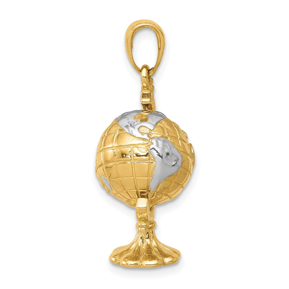 14K w/Rhodium 3-D Moveable Globe Pendant