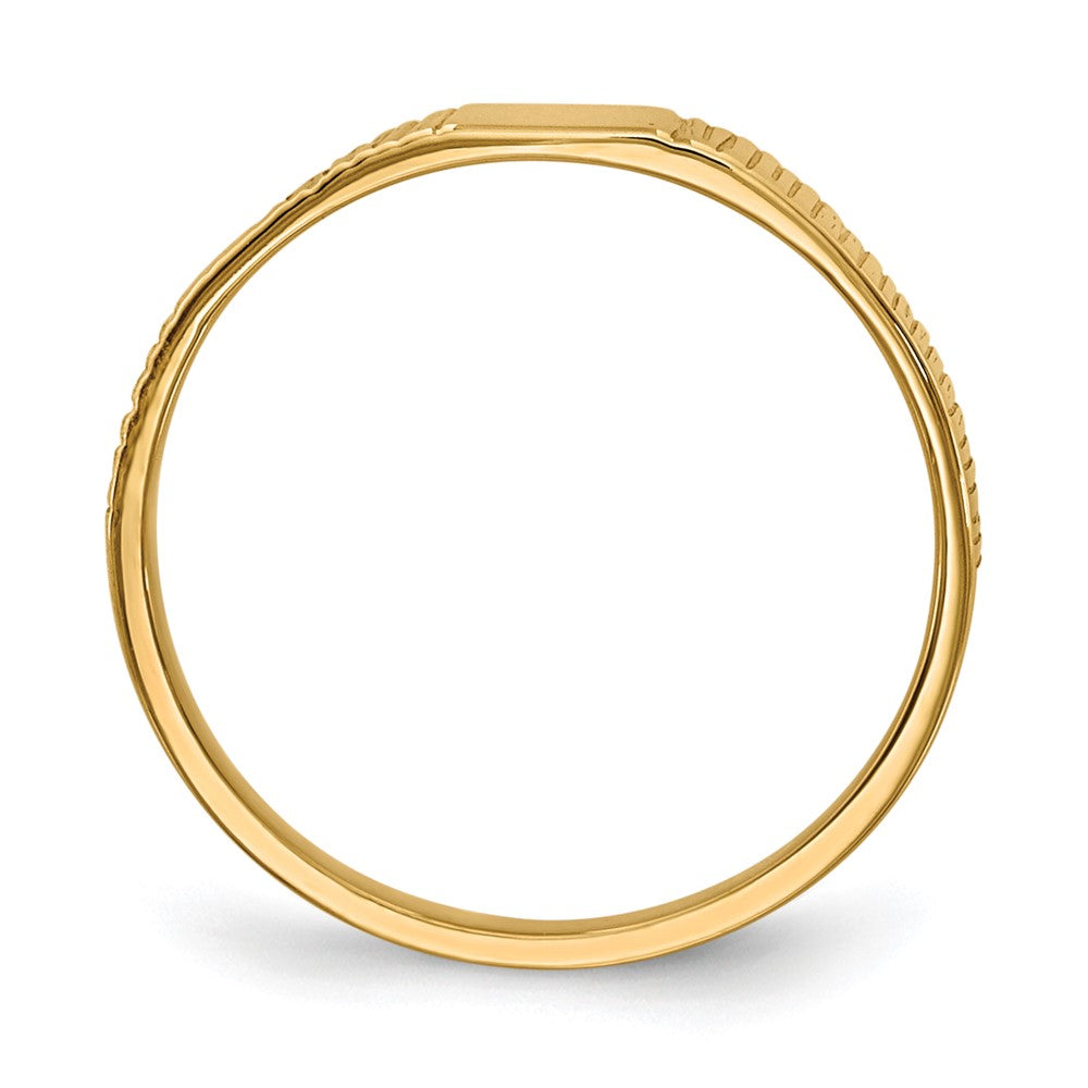 14k Polished and Ridged 3.5x Closed Back Size 2 Rectangular Signet Ring