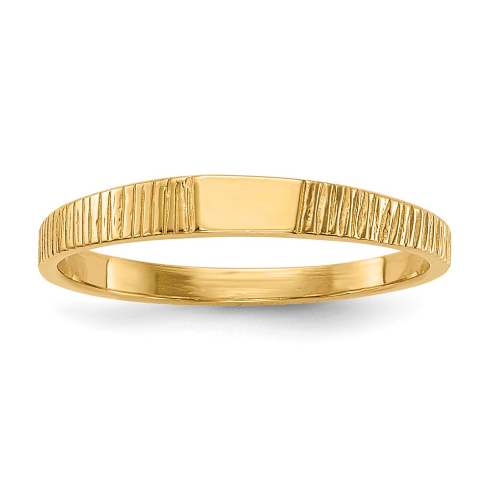 14k Polished and Ridged 3.5x Closed Back Size 2 Rectangular Signet Ring