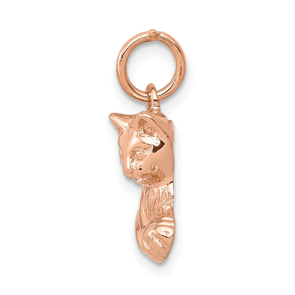 14k Rose Gold Solid Polished Open-Backed Cat Charm