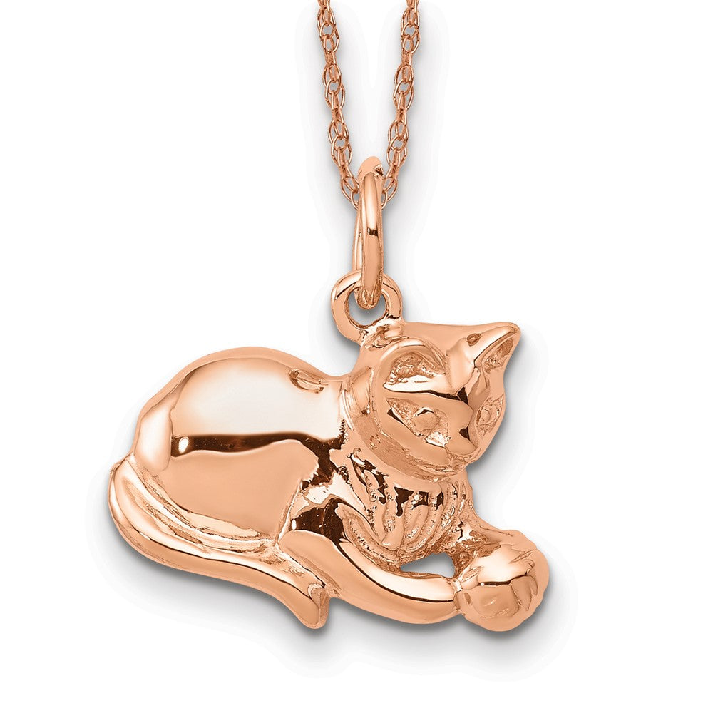 14k Rose Gold Solid Polished Open-Backed Cat Necklace