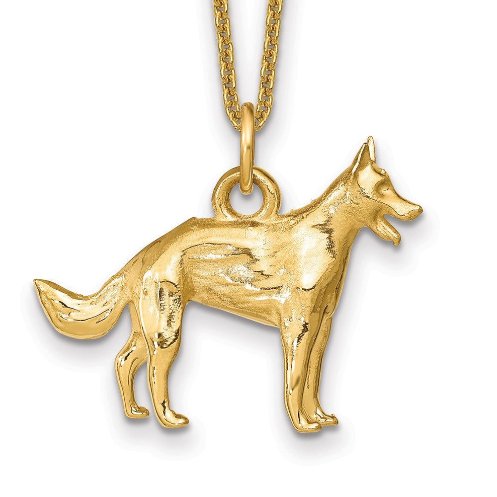 14k Solid Polished 3-D German Shepherd Necklace