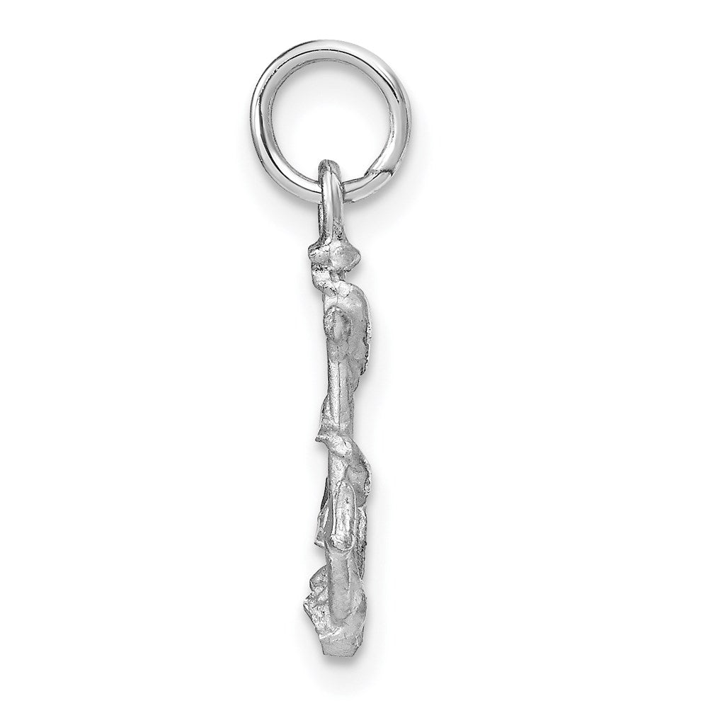 14K White Gold Solid Satin Diamond-Cut 3-D Anchor with Rope Charm
