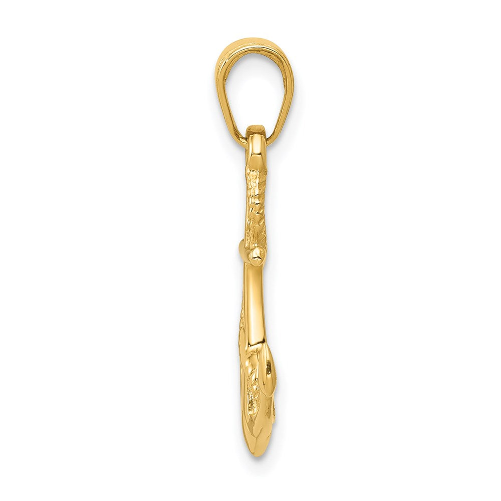 14K Solid Polished 3-D Anchor with Rope Pendant