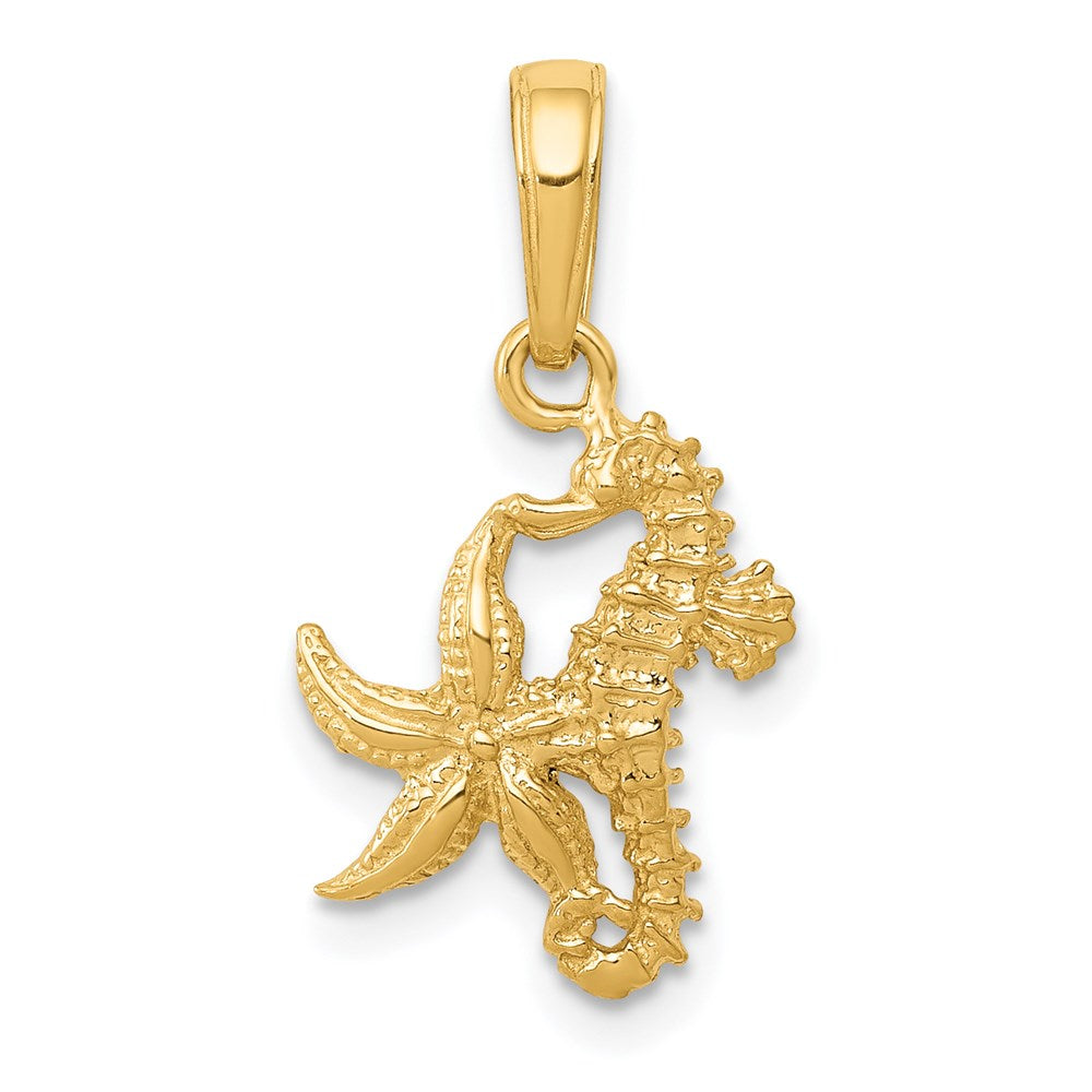 14K Solid Seahorse and Starfish Pendant